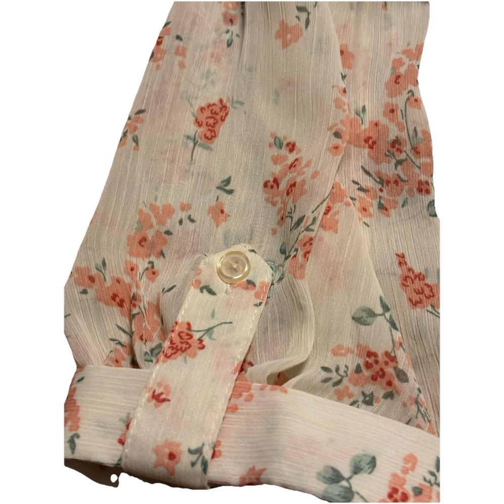 Cynthia Rowley Women's Sheer Pink Peach Floral Print 3/4 Button Down Shirt Sz M - Picture 4 of 9